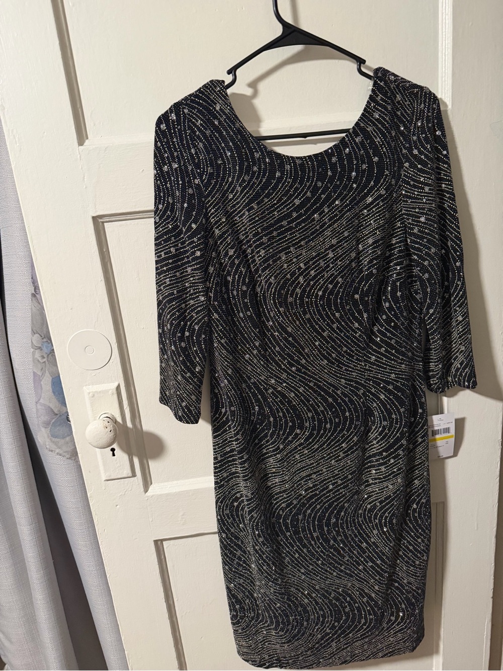 NWT R&M RM Richards Black Dress Silver Metallic Swirl Sz Petite M Party Space